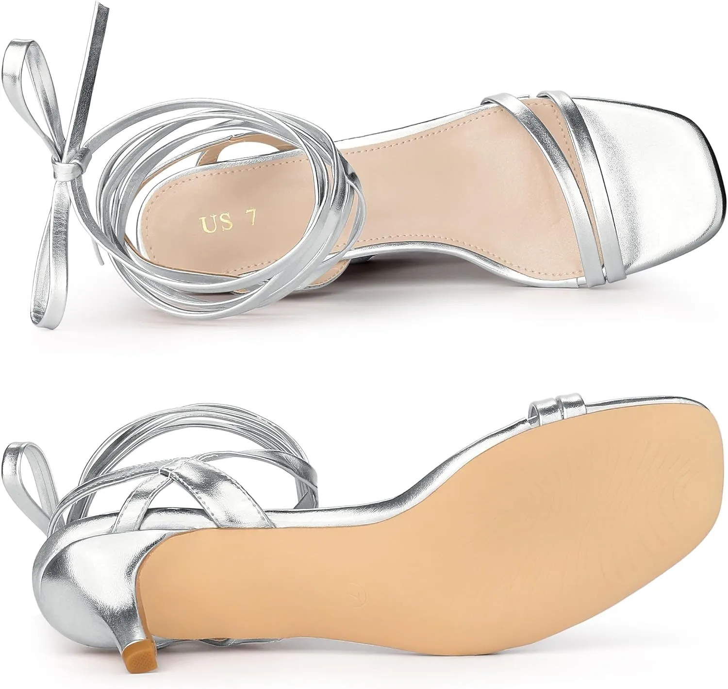 Allegra K Women's Strappy Lace Up Slingback Kitten Heel Sandals