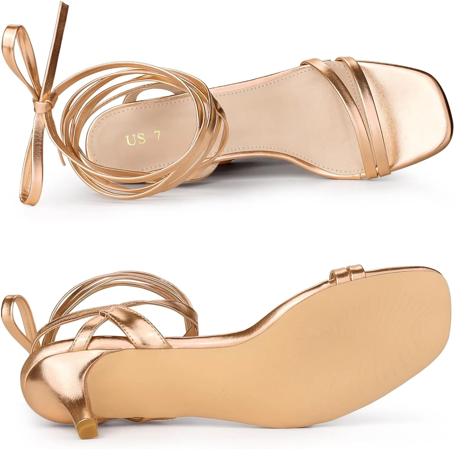 Allegra K Women's Strappy Lace Up Slingback Kitten Heel Sandals