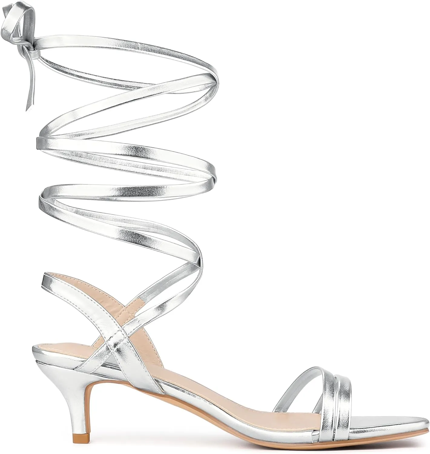 Allegra K Women's Strappy Lace Up Slingback Kitten Heel Sandals