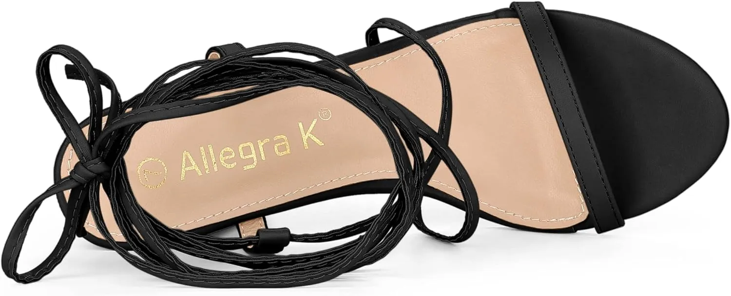 Allegra K Women's Strappy One Strap Lace Up Chunky Heels Sandals