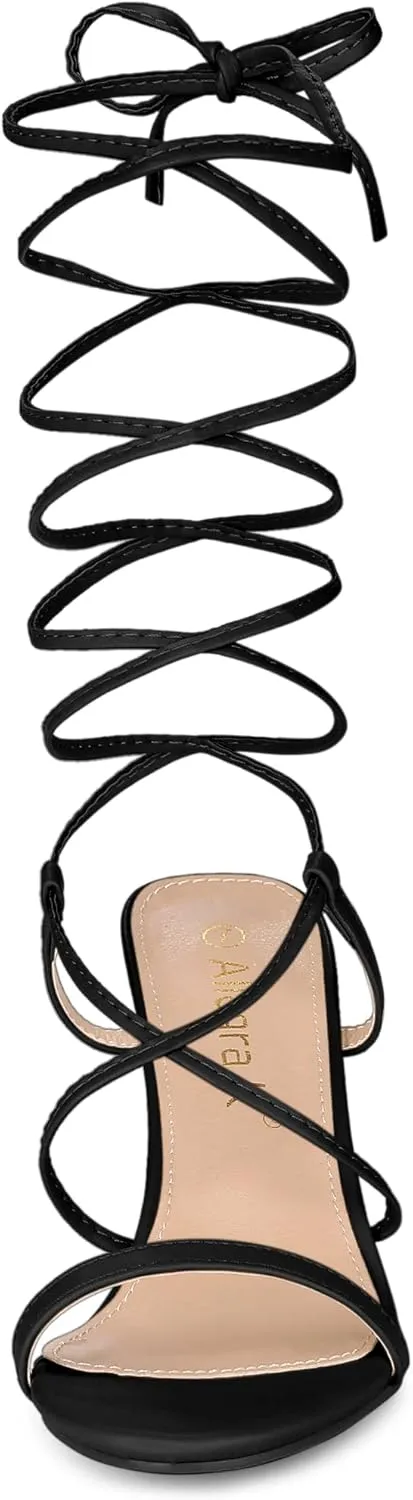 Allegra K Women's Strappy One Strap Lace Up Chunky Heels Sandals