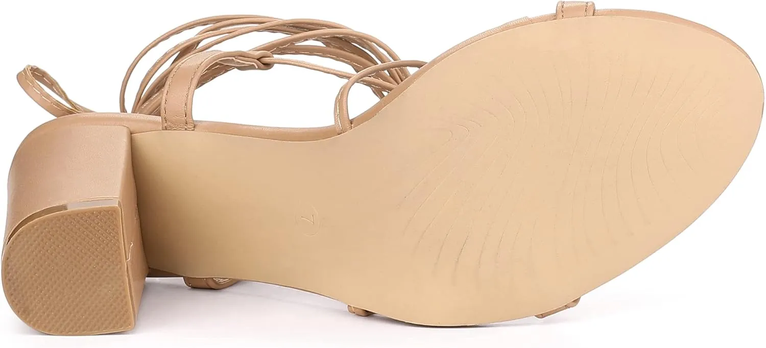 Allegra K Women's Strappy One Strap Lace Up Chunky Heels Sandals