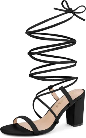 Allegra K Women's Strappy One Strap Lace Up Chunky Heels Sandals