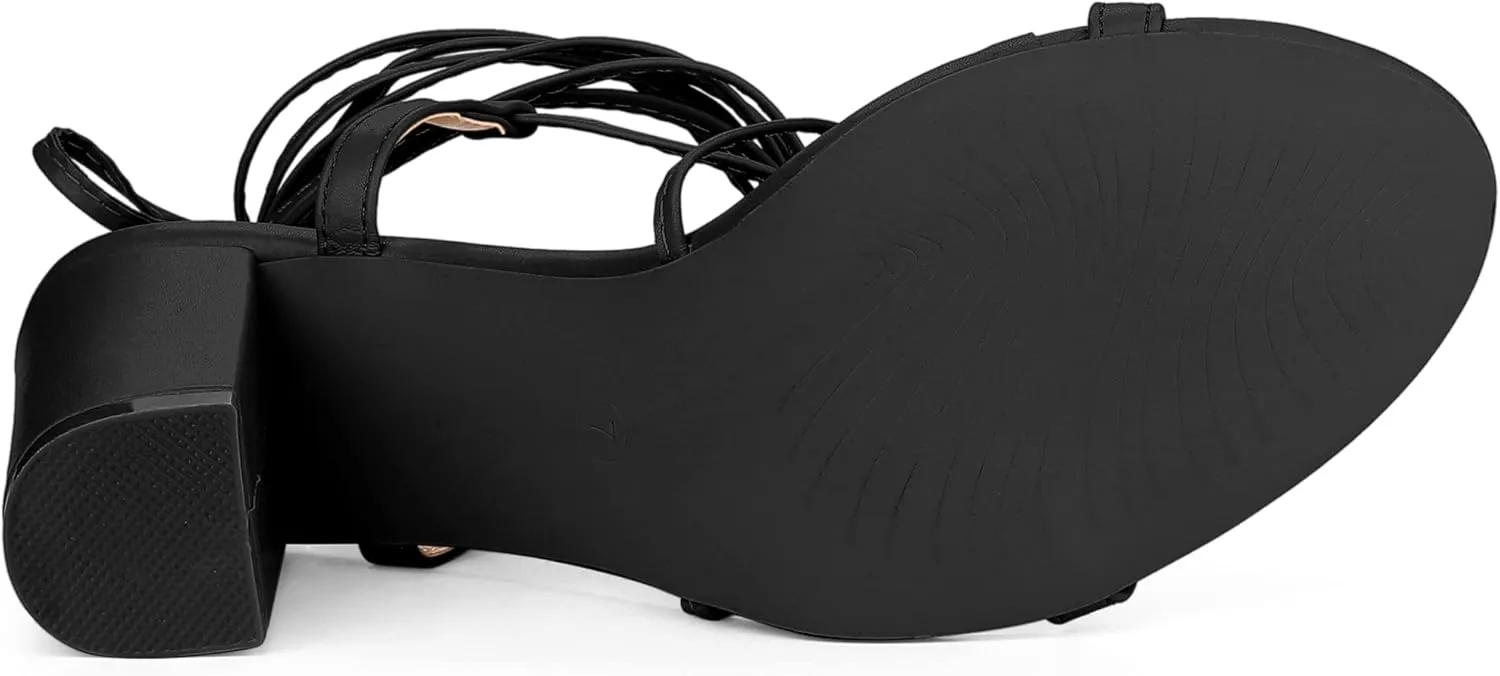 Allegra K Women's Strappy One Strap Lace Up Chunky Heels Sandals