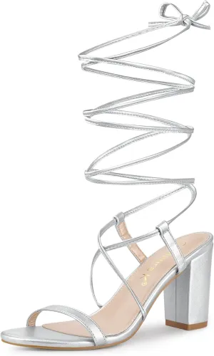 Allegra K Women's Strappy One Strap Lace Up Chunky Heels Sandals