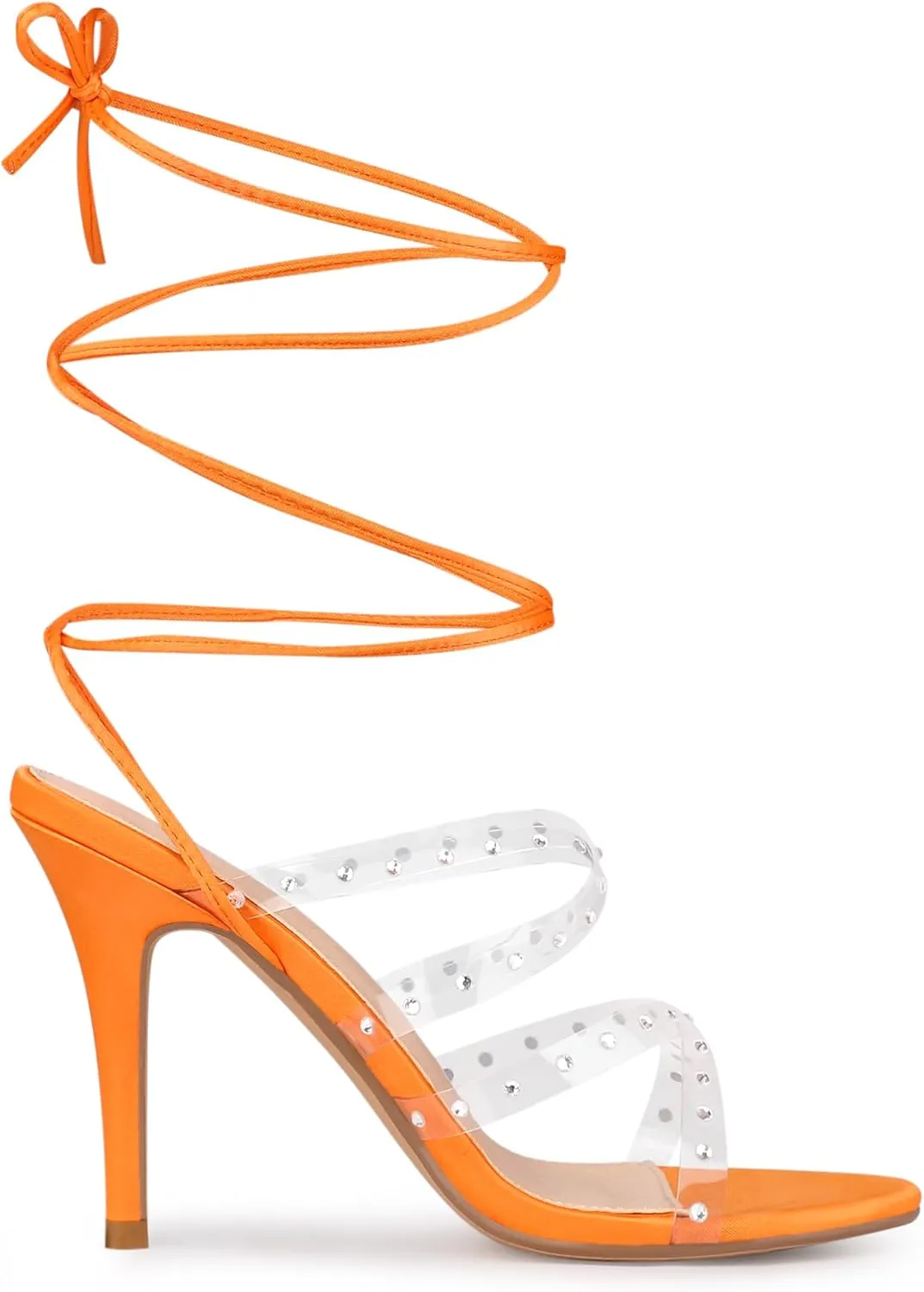 Allegra K Women's Strappy Rhinestone Lace Up Stiletto Heel Sandals