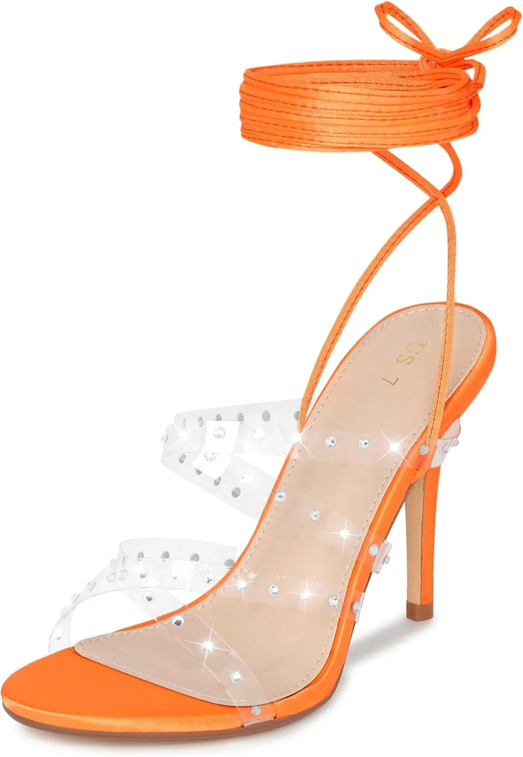 Allegra K Women's Strappy Rhinestone Lace Up Stiletto Heel Sandals
