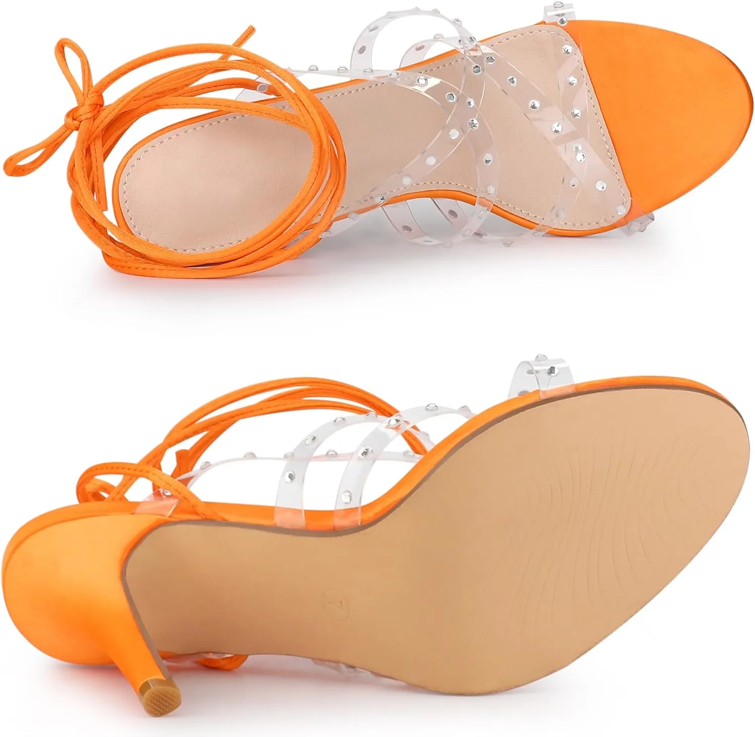 Allegra K Women's Strappy Rhinestone Lace Up Stiletto Heel Sandals