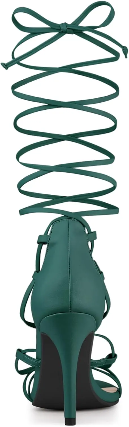 Allegra K Women's Strappy Straps Lace Up Stiletto Heel Sandals