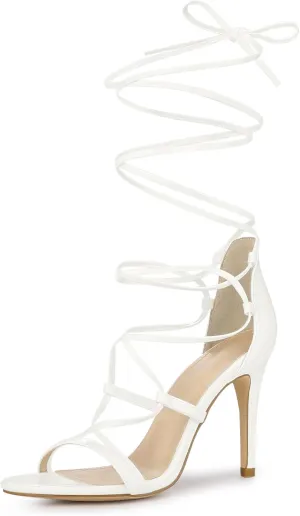 Allegra K Women's Strappy Straps Lace Up Stiletto Heel Sandals