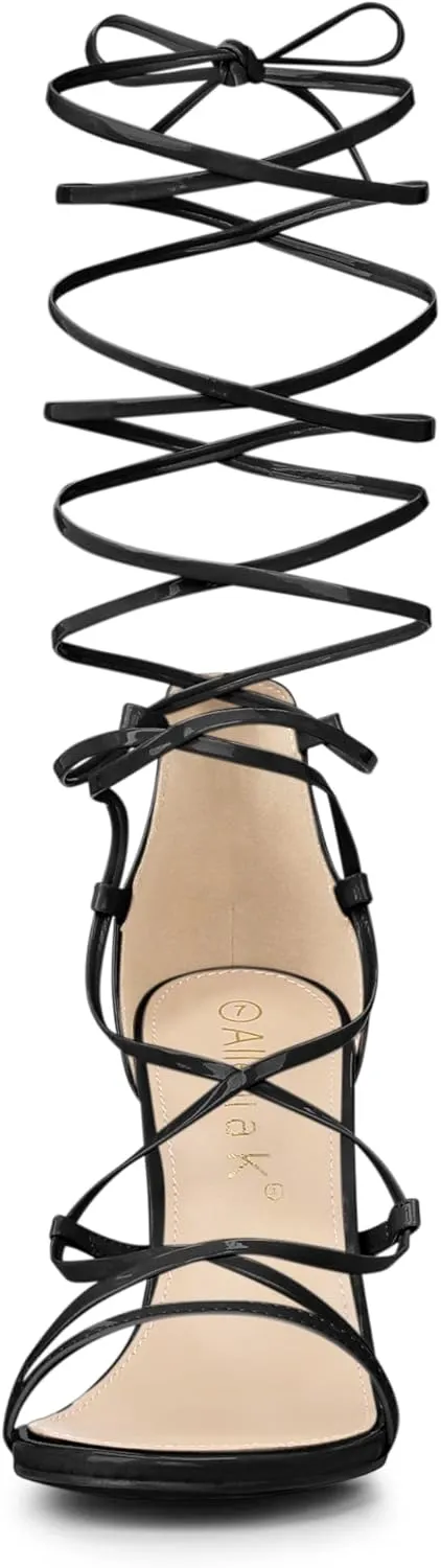 Allegra K Women's Strappy Straps Lace Up Stiletto Heel Sandals