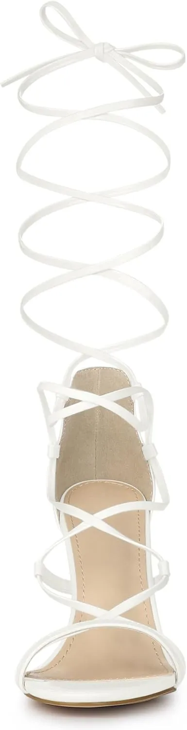 Allegra K Women's Strappy Straps Lace Up Stiletto Heel Sandals