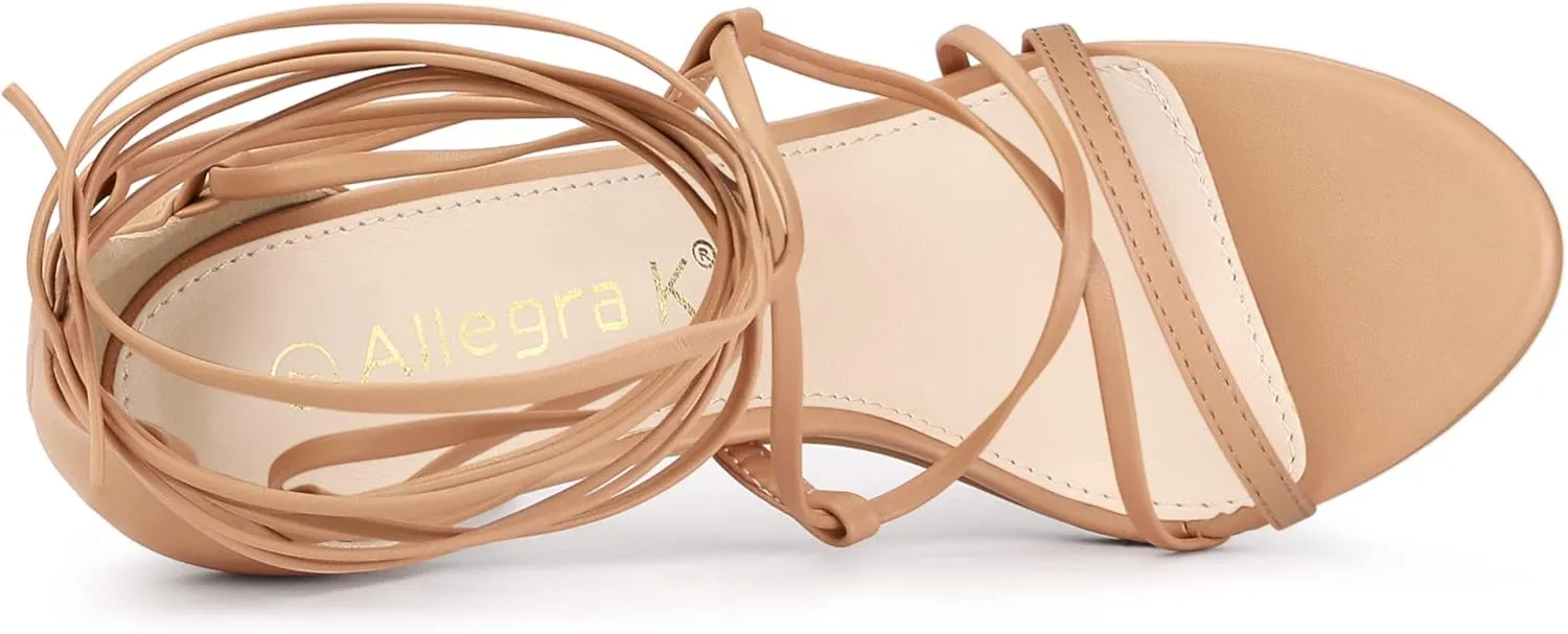 Allegra K Women's Strappy Straps Lace Up Stiletto Heel Sandals