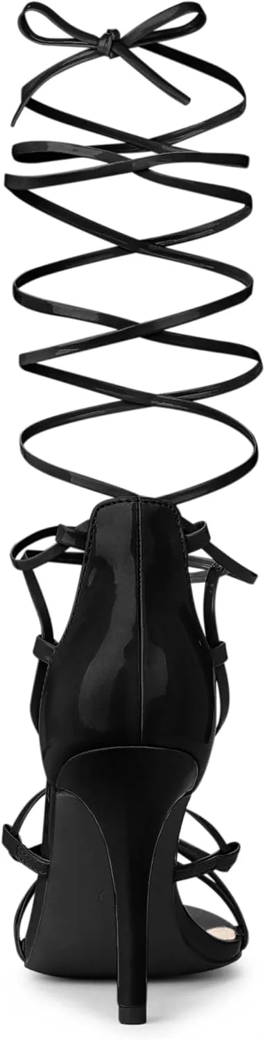 Allegra K Women's Strappy Straps Lace Up Stiletto Heel Sandals