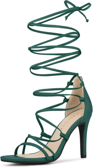 Allegra K Women's Strappy Straps Lace Up Stiletto Heel Sandals