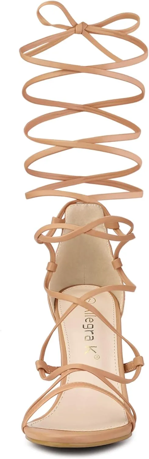 Allegra K Women's Strappy Straps Lace Up Stiletto Heel Sandals