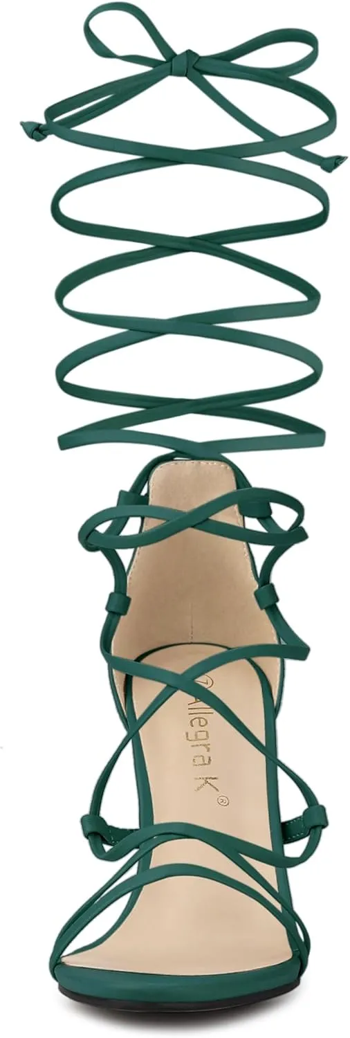 Allegra K Women's Strappy Straps Lace Up Stiletto Heel Sandals