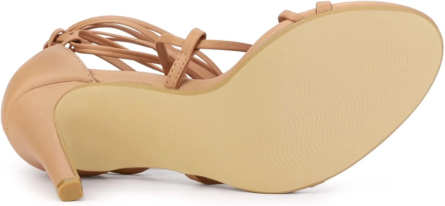 Allegra K Women's Strappy Straps Lace Up Stiletto Heel Sandals