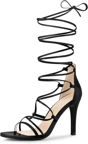 Allegra K Women's Strappy Straps Lace Up Stiletto Heel Sandals