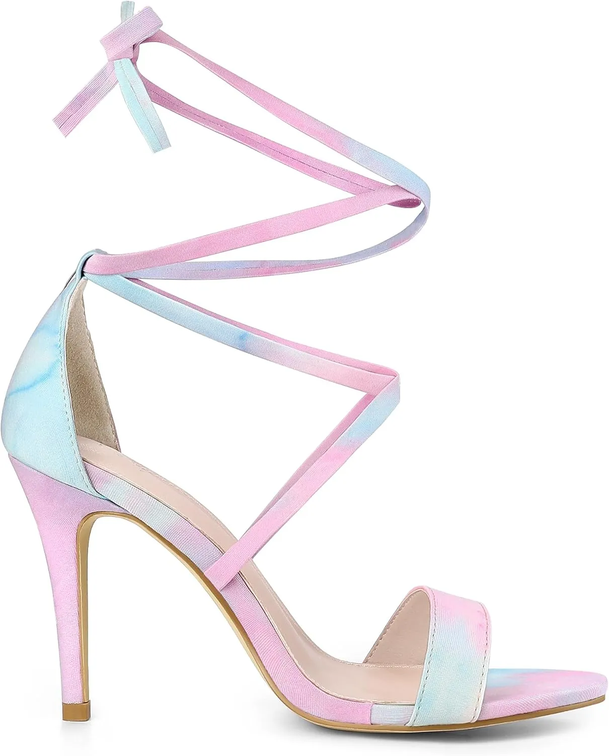 Allegra K Women's Tie Dye Lace Up Stiletto Heel Sandals