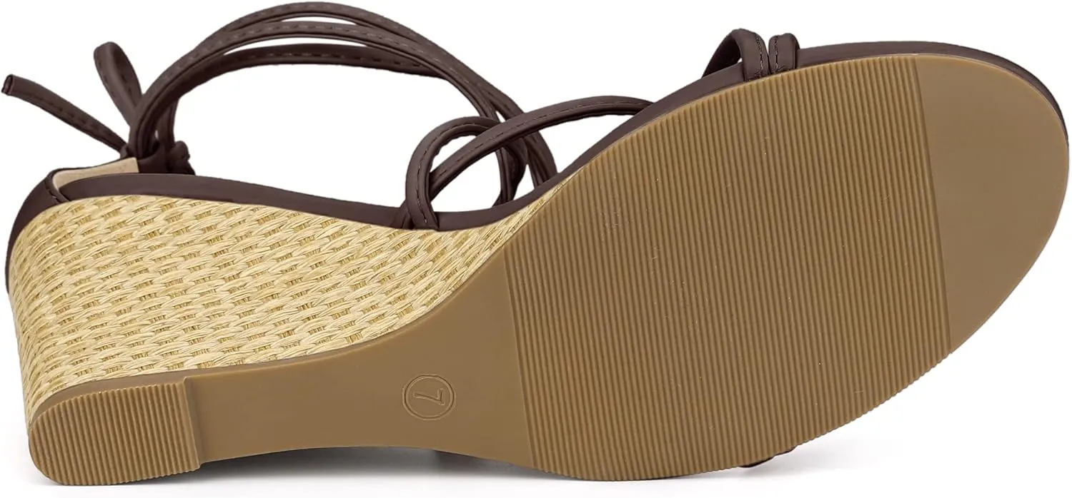 Allegra K Women's Wedge Heels Lace Up Strappy Low Wedges Sandals