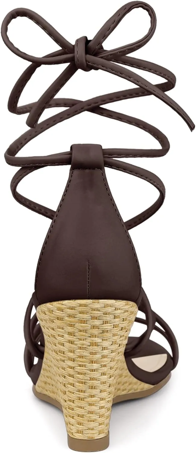 Allegra K Women's Wedge Heels Lace Up Strappy Low Wedges Sandals