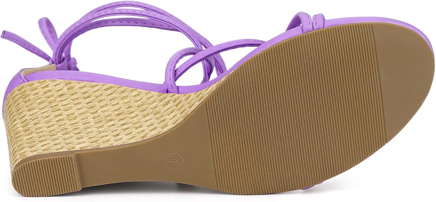 Allegra K Women's Wedge Heels Lace Up Strappy Low Wedges Sandals