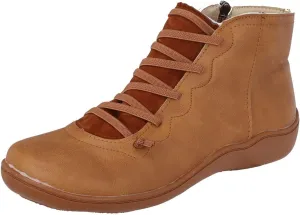 AMDBEL Boots for Women Ankle Booties, Women's Boots Slip on Flat Boots Arch Support Lace up Retro Booties Winter Fall Shoes