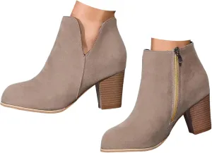AMDBEL Fall Boots for Women 2024, Women's Ankle Boots V Cut Chelsea Pump Boots Closed Toe Stacked Heel Booties Shoes