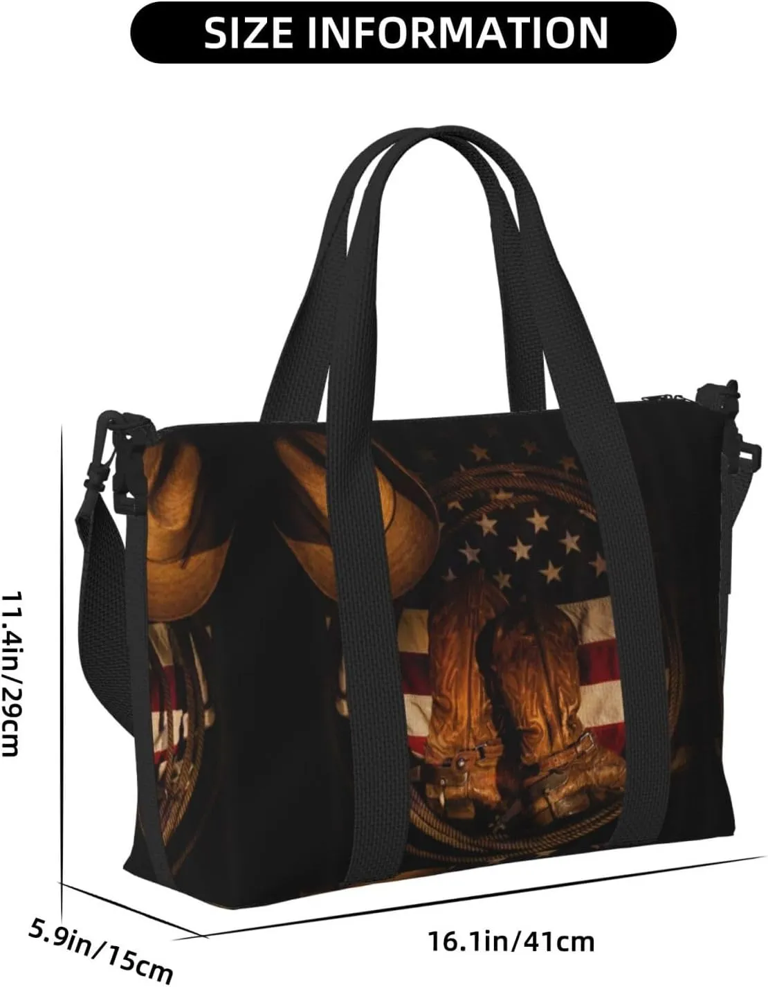 American Flag With Cowboy Boots Hand Travel Bag For Men Women,Stylish Handheld Crossbody Travel Bag For Business Leisure Trave