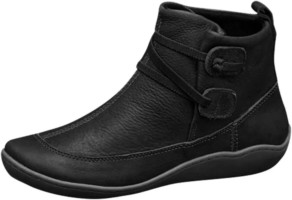 Ankle Booties for Women Flat Heel, Women’s Ankle Boots Fashion Lace-up Waterproof Shoes Vintage Booties Low Heel Arch Support