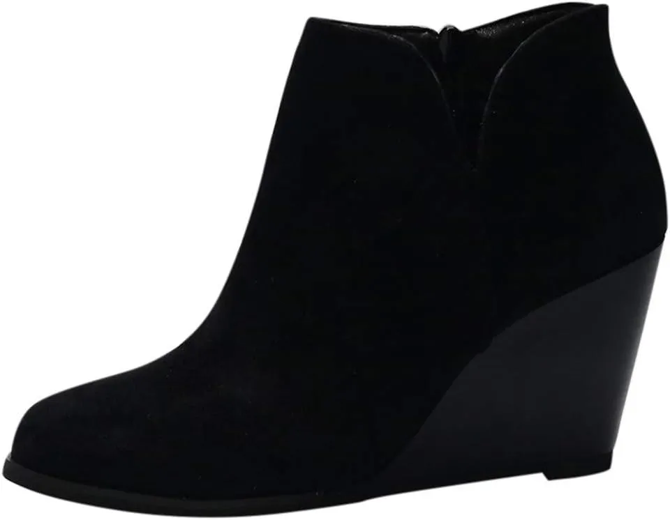 Ankle Booties for Women V Cut,Women's Wedges Ankle Boots Retro Cutout Comfy Short Boots Stacked Chunky Block Heels Shoes