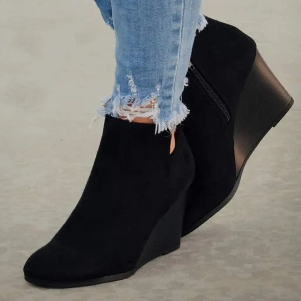 Ankle Booties for Women V Cut,Women's Wedges Ankle Boots Retro Cutout Comfy Short Boots Stacked Chunky Block Heels Shoes