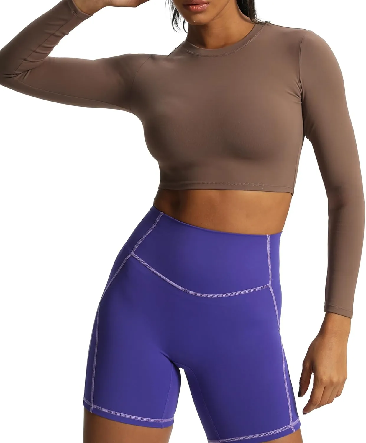 Aoxjox Long Sleeve Crop Tops for Women Classic Longline Workout Cropped T Shirt Top Length