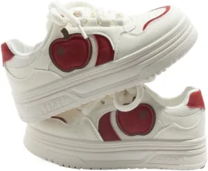 Apple Chunky Sneakers for Women & Girls - Y2K Kawaii Retro Cute Shoes, Comfy Orthopedic Thick Sole White Streetwear for Back to School, Beach Travel, Campus, All-Match Minimalist