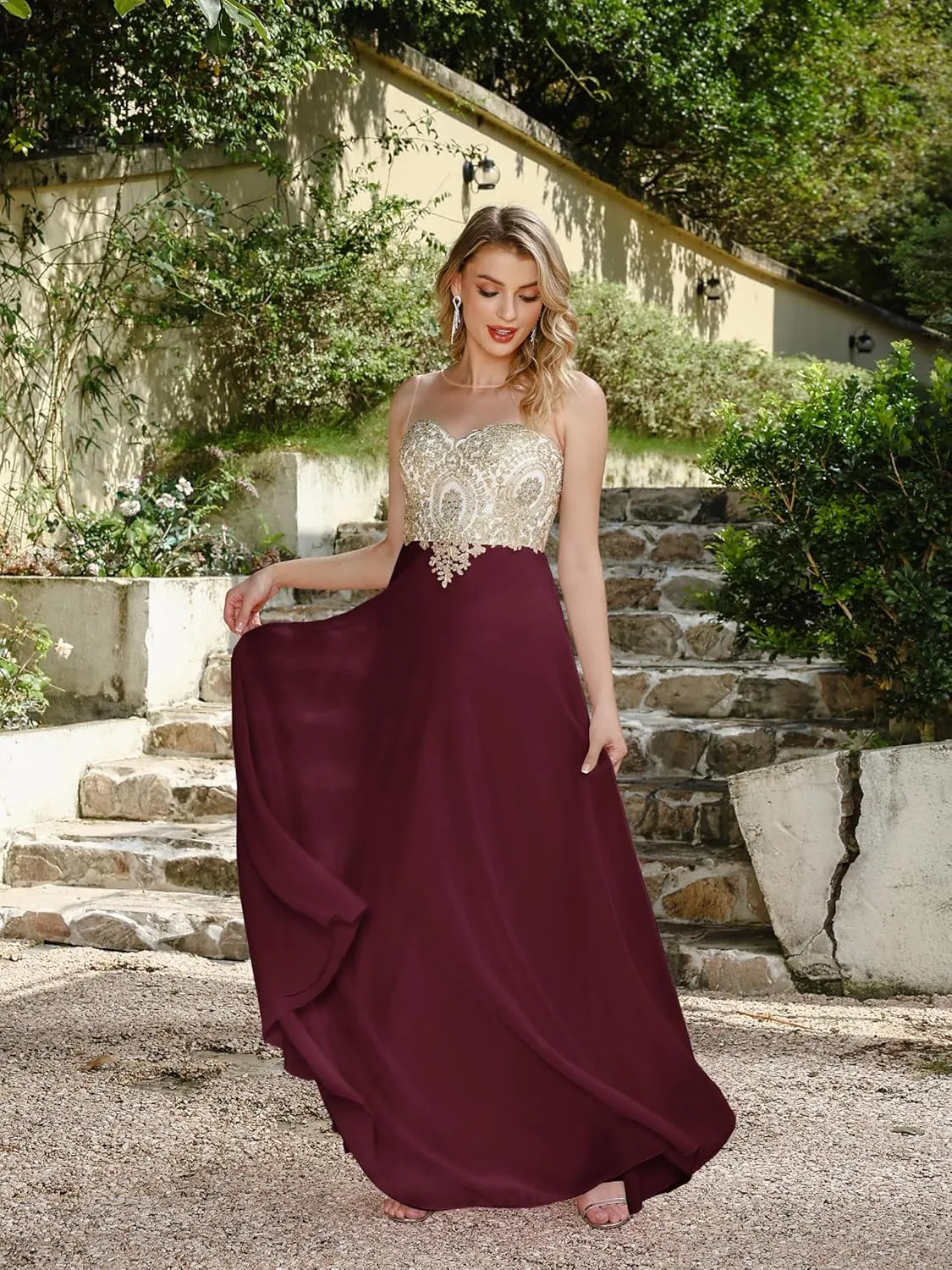 Babyonline Women's 2025 Summer Maxi Dress - Sleeveless Elegant Round Neck High Waist Flowy Wedding Guest Formal Long Dresses