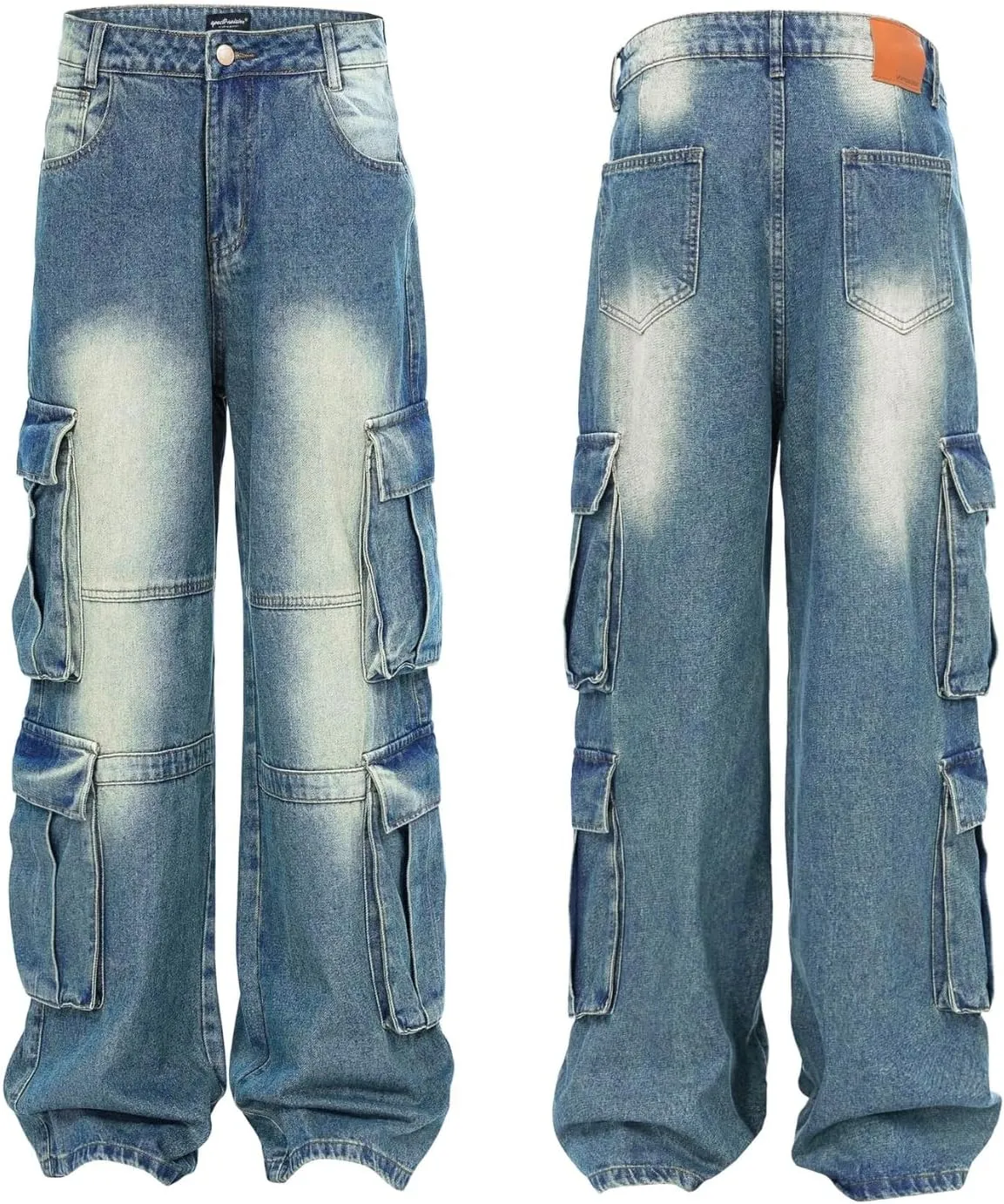 Baggy Cargo Pants for Men Women Wide Leg Jeans Y2k Hip Hop High Waisted Pants Casual Streetwear Grunge Clothes Black