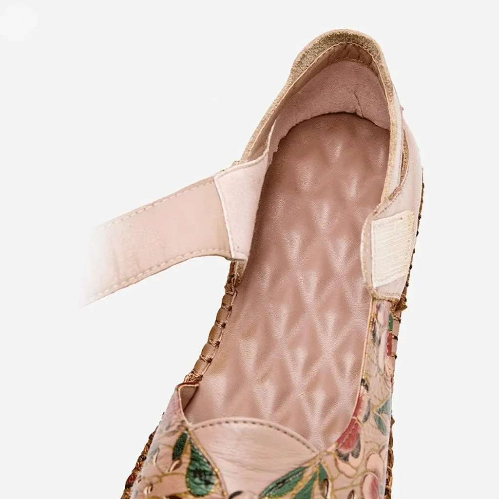 Baotou Hollow Sandals for Women in Summer, Handmade Ethnic Style Top Layer Cowhide Soles, Casual Large Size Women's Shoes Size 35-43EUR (Color : Bean Paste, Size : 35EUR)
