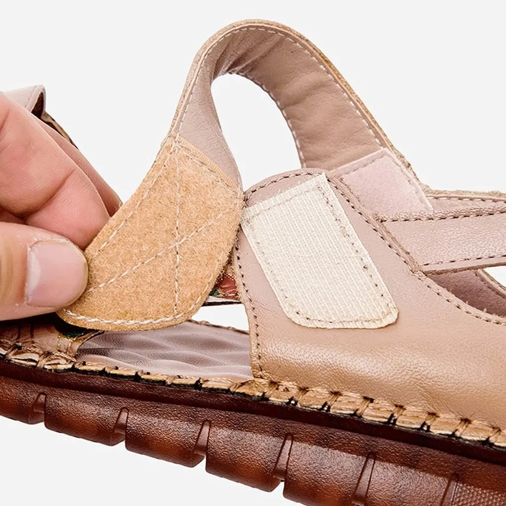 Baotou Hollow Sandals for Women in Summer, Handmade Ethnic Style Top Layer Cowhide Soles, Casual Large Size Women's Shoes Size 35-43EUR (Color : Bean Paste, Size : 35EUR)