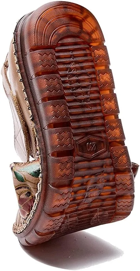 Baotou Hollow Sandals for Women in Summer, Handmade Ethnic Style Top Layer Cowhide Soles, Casual Large Size Women's Shoes Size 35-43EUR (Color : Bean Paste, Size : 35EUR)