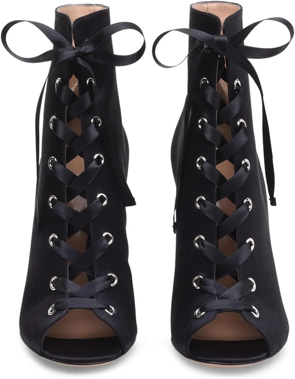 bbruriy Womens Satin Sandals Peep Toe High Top Sandals Lace Up hollow Summer Stiletto High Heels Party Dance Booties dress Shoes
