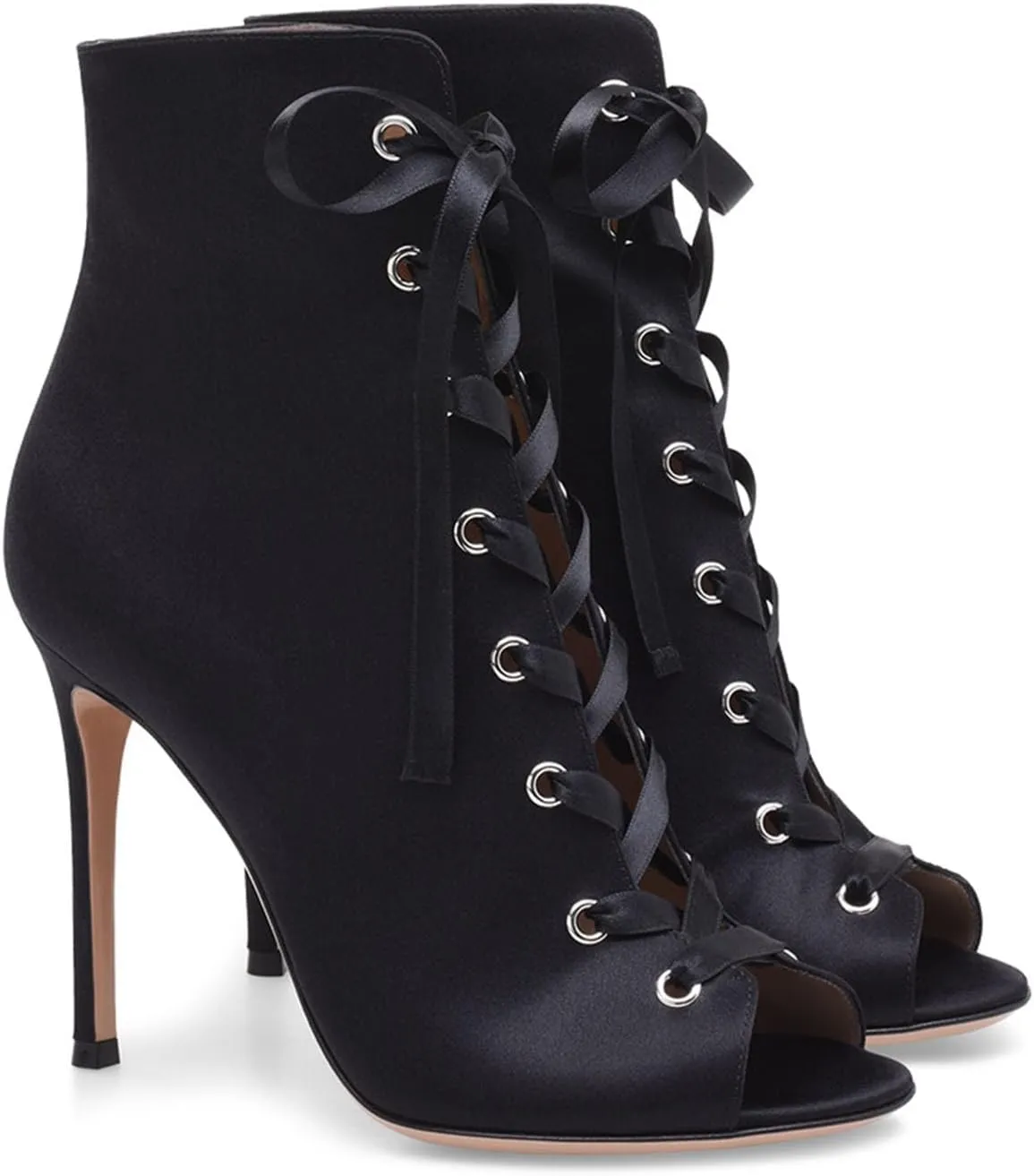 bbruriy Womens Satin Sandals Peep Toe High Top Sandals Lace Up hollow Summer Stiletto High Heels Party Dance Booties dress Shoes