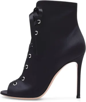 bbruriy Womens Satin Sandals Peep Toe High Top Sandals Lace Up hollow Summer Stiletto High Heels Party Dance Booties dress Shoes