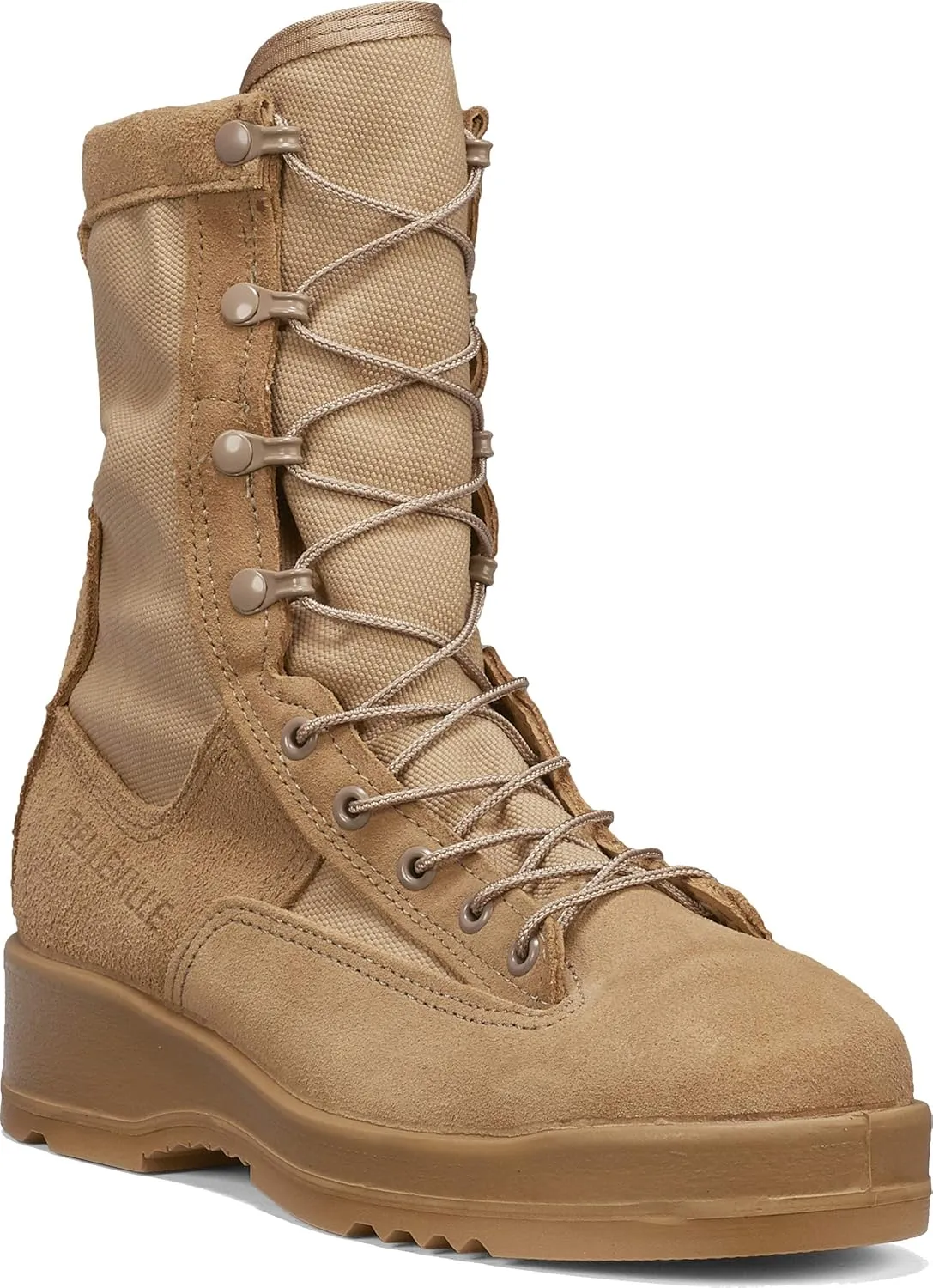 Belleville 330DES ST 8 Inch Hot Weather Steel Toe Flight Combat Boots for Men - USMC Navy Desert Tan Leather with Dri-Lex Lining and Vibram Chevron Outsole; Berry Compliant, Tan - 4.5 W