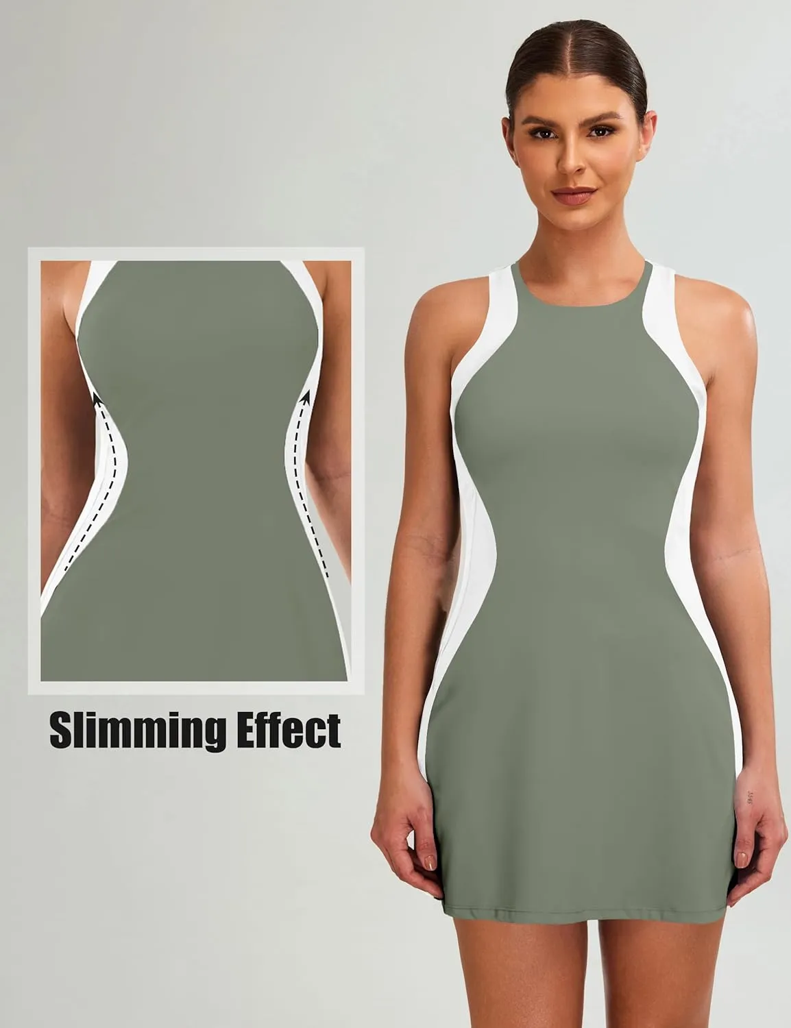 Blooming Jelly Women Tennis Dress Casual Athletic Color Block Outfit Racerback Built in Bra Golf Separate Shorts with Pocket