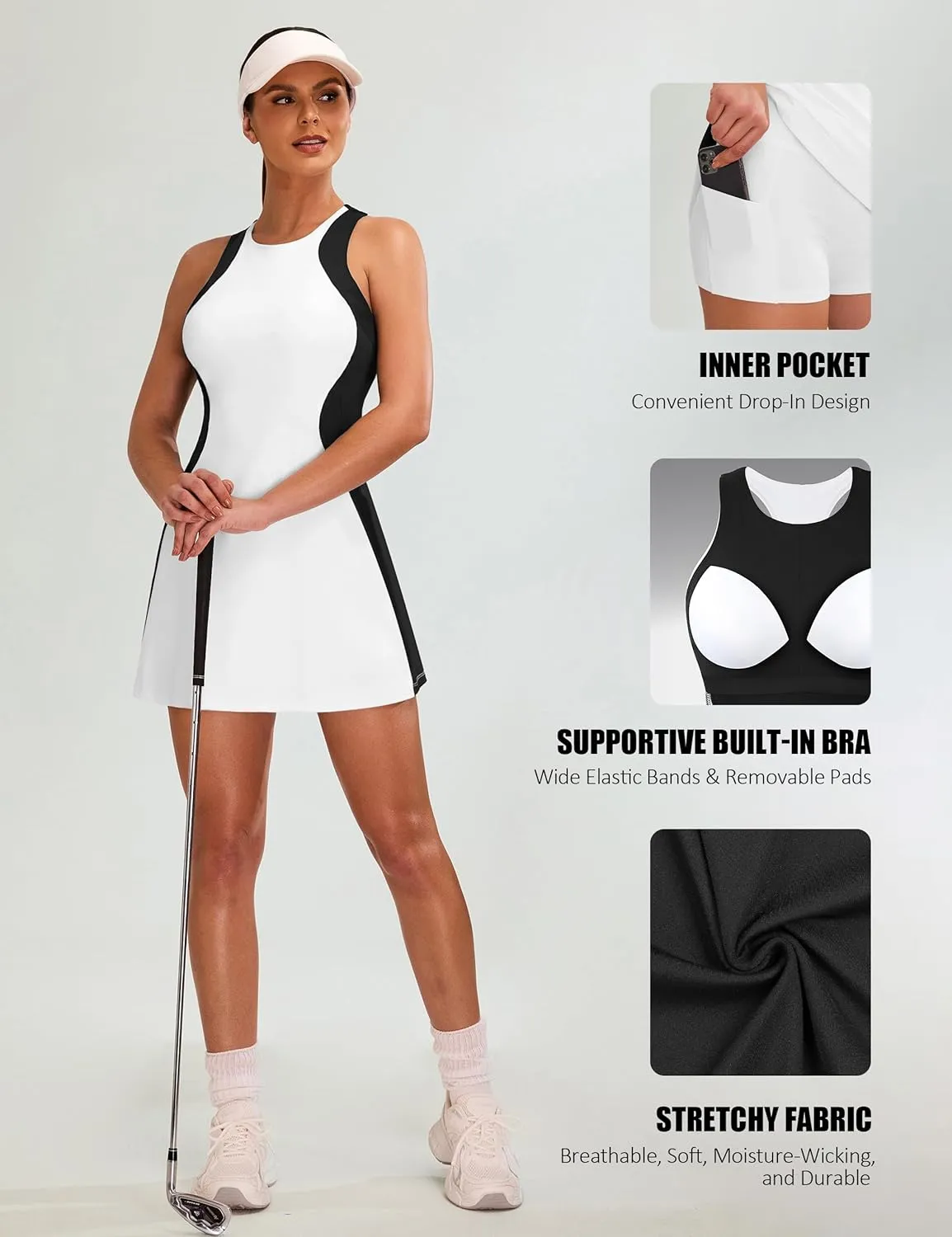 Blooming Jelly Women Tennis Dress Casual Athletic Color Block Outfit Racerback Built in Bra Golf Separate Shorts with Pocket