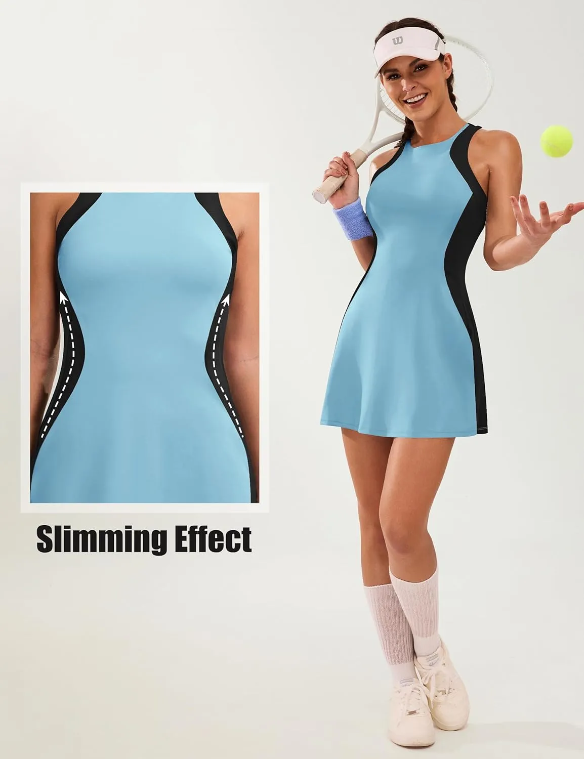 Blooming Jelly Women Tennis Dress Casual Athletic Color Block Outfit Racerback Built in Bra Golf Separate Shorts with Pocket