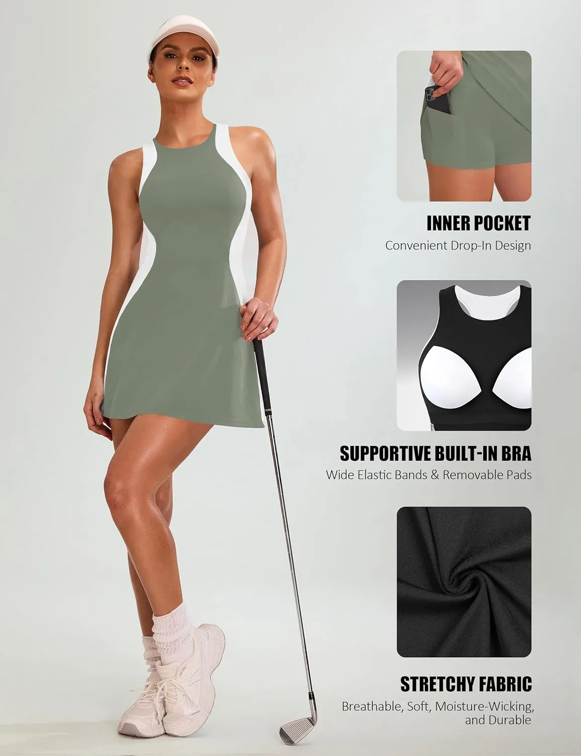 Blooming Jelly Women Tennis Dress Casual Athletic Color Block Outfit Racerback Built in Bra Golf Separate Shorts with Pocket