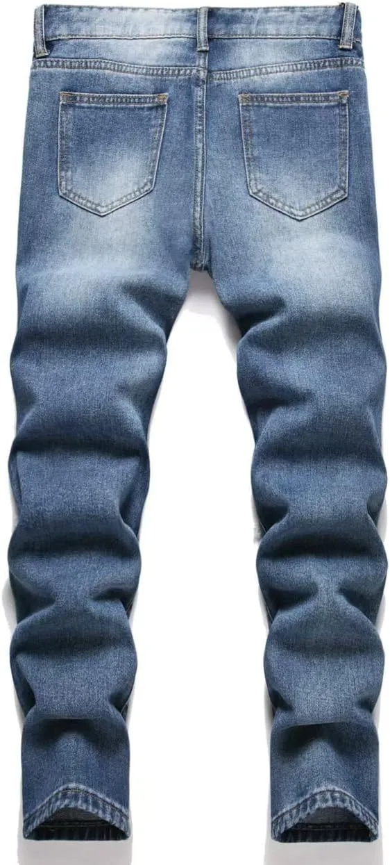 Boy's Ripped Biker Skinny Fit Jeans Comfy Stretch Stylish Moto Denim Jeans Pants