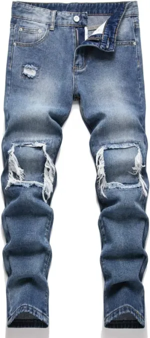 Boy's Ripped Biker Skinny Fit Jeans Comfy Stretch Stylish Moto Denim Jeans Pants